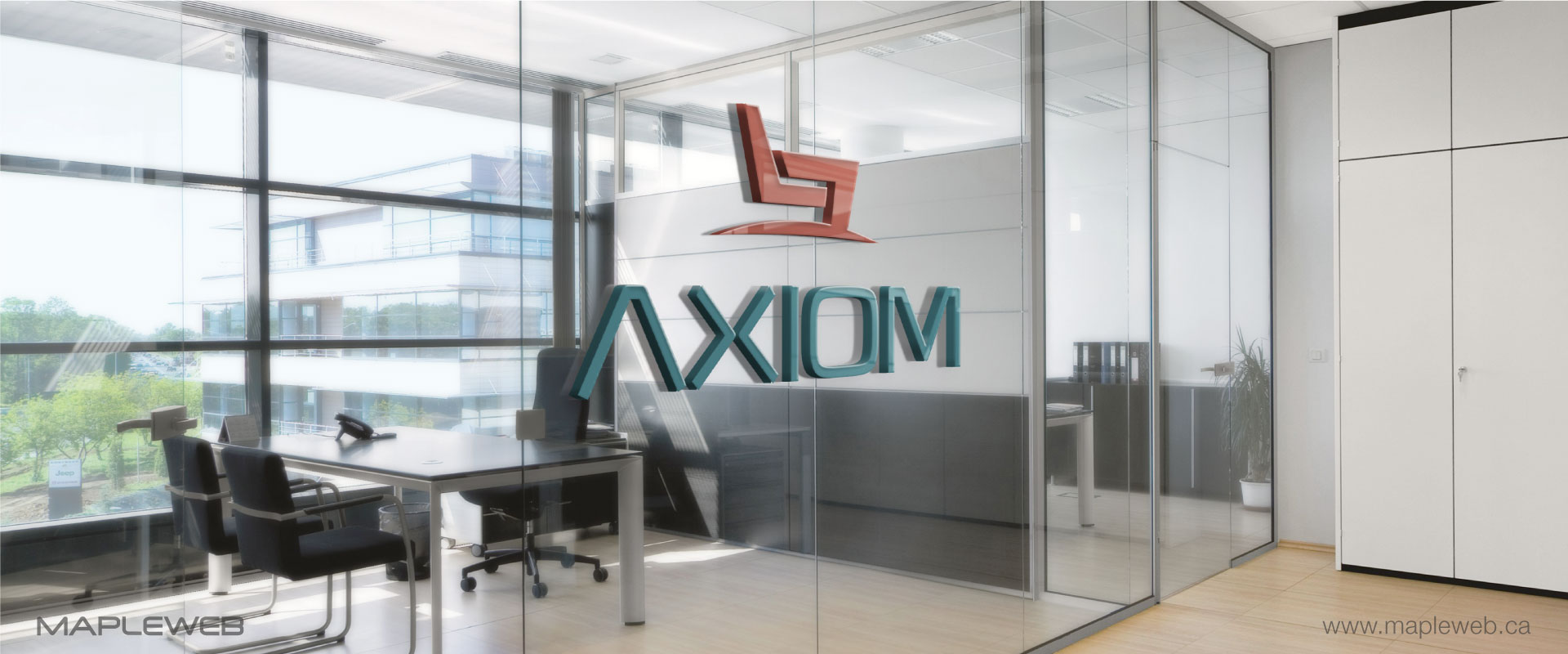 axiom-office furniture-brand-logo-design-by-mapleweb-vancouver-canada-glass-mock